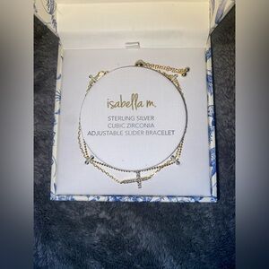 BNIB Isabella M Sterling Silver Gold Plated “Cross” Adjustable Bracelet